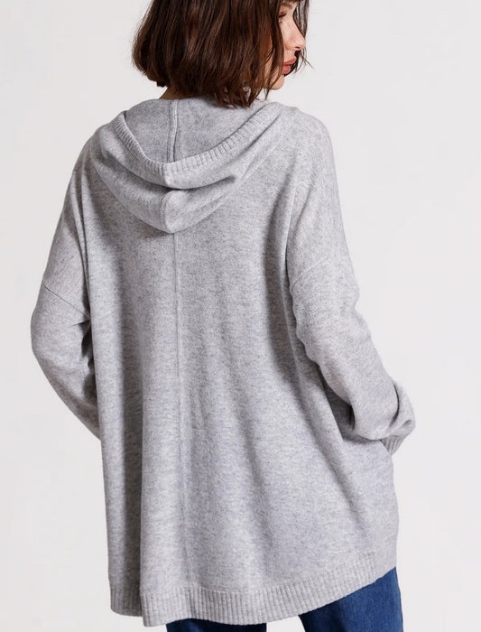 Minnie Rose Cashmere Oversized Zip Hoodie - Light Heather Grey