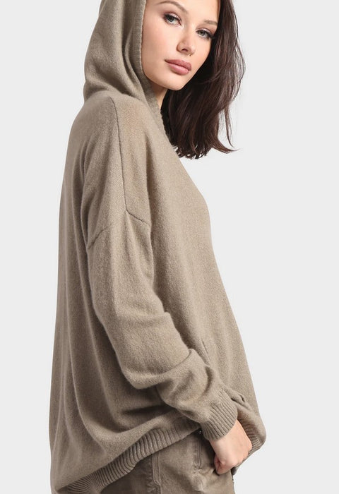 Minnie Rose Cotton Cashmere Oversized Zip Hoodie - Olive
