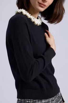 Minnie Rose Long Sleeve Crew Neck w/Pearls - Black
