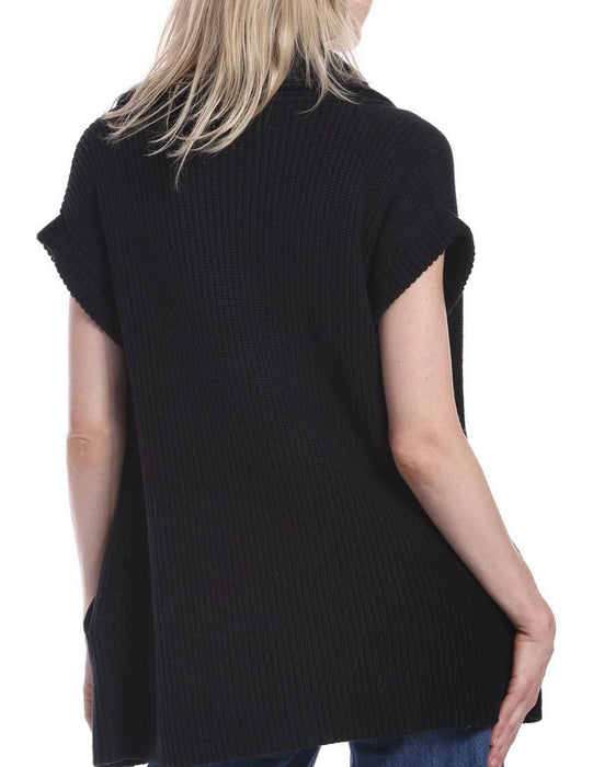 Minnie Rose Cotton Shaker Collar Belted Cardigan - Black