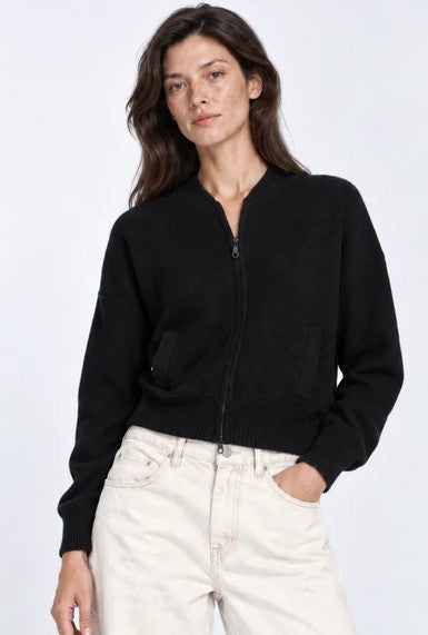 Minnie Rose Cashmere Cropped Bomber - Black