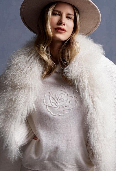 Minnie Rose Pure Air Cashmere Fur Sweater - White