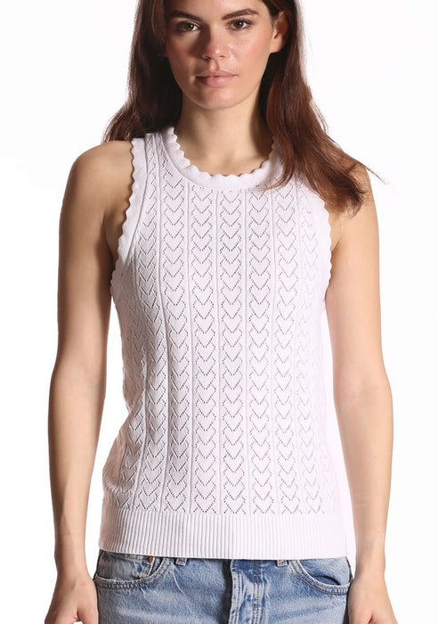 Minnie Rose Cotton Cashmere Pointelle Heart Tank - White