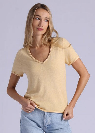 Minnie Rose Short Sleeve V Neck Tee - Honey Biscuit