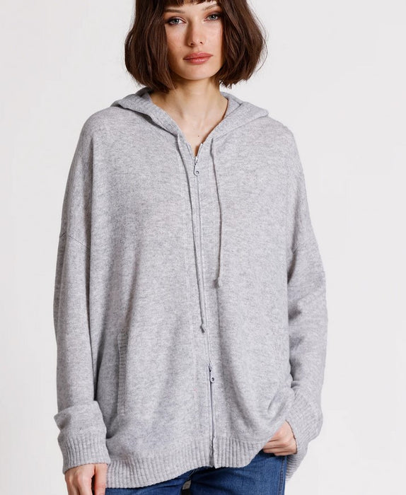 Minnie Rose Cashmere Oversized Zip Hoodie - Light Heather Grey