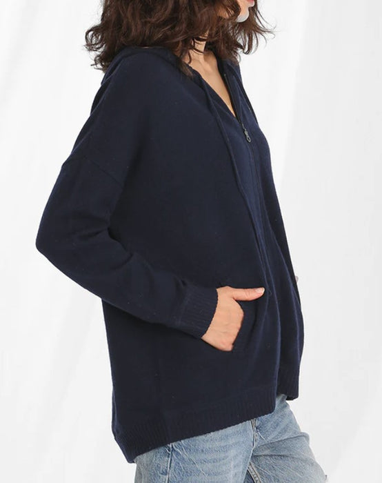 Minnie Rose Cashmere Zip Hoodie - Navy