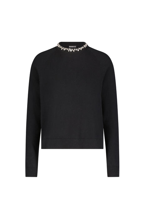 Minnie Rose Cotton Cashmere Jewel Neck Sweater - Black