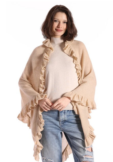 Minnie Rose Cashmere Ruffle Shawl - Brown Sugar