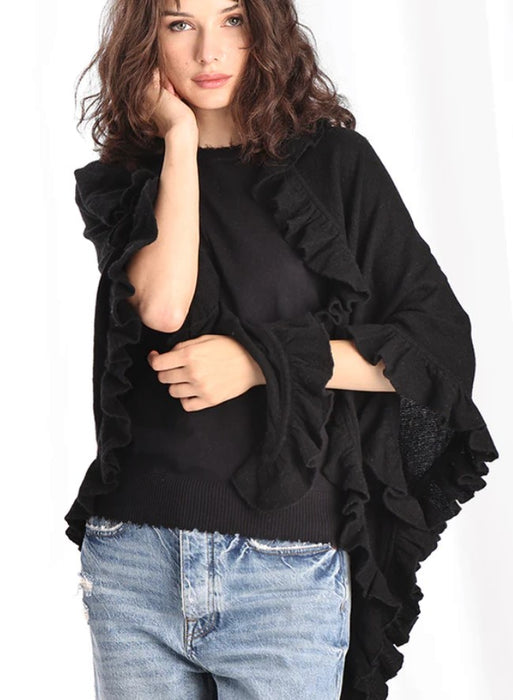 Minnie Rose Cashmere Ruffle Wrap - Black