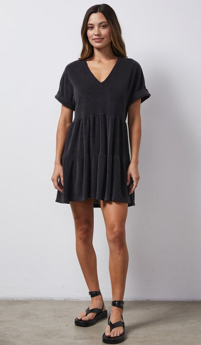 Monrow Terry Cloth Tiered Dress - Faded Black