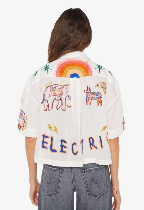 Mother The Roomie Crop Shirt - Electric