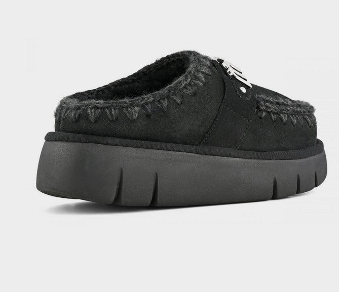 Mou Suede Bounce Logo Clog - Black