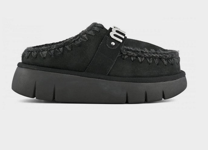 Mou Suede Bounce Logo Clog - Black