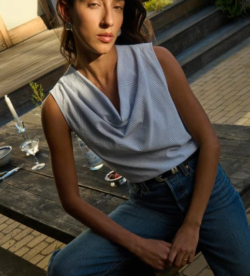 Nation Cillie Cowl Neck Tank - Blue Mini Stripe