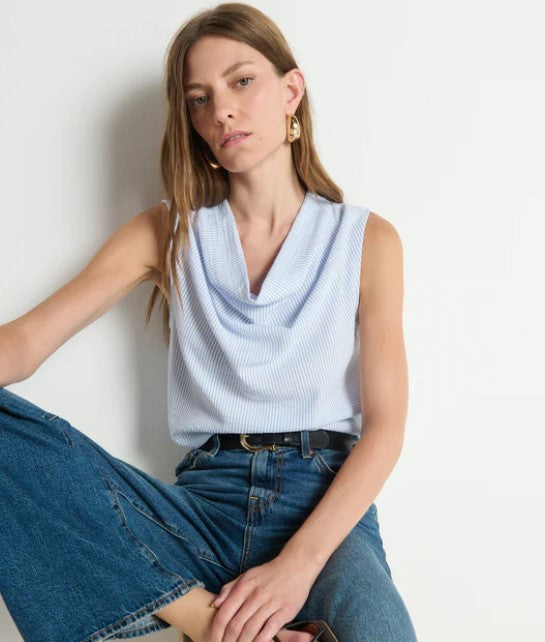 Nation Cillie Cowl Neck Tank - Blue Mini Stripe