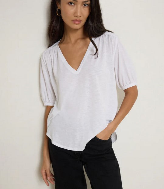 Nation LTD Edie shirred Shoulder Top - White