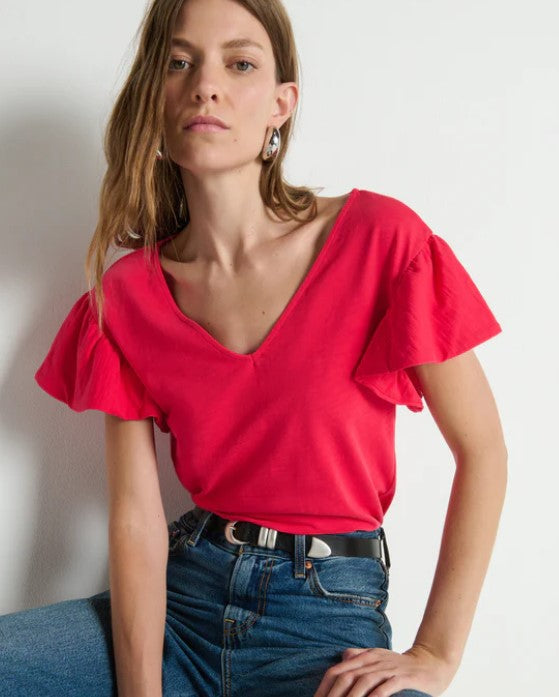 Nation LTD Emmy Flutter Sleeve Tee - Cherry Tarte