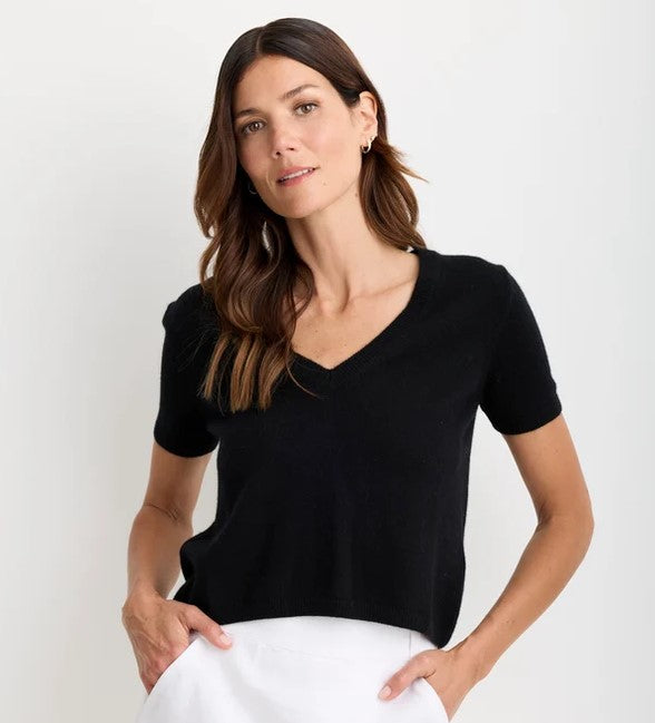 One Grey Day Kadri Cashmere V Neck Tee - Black