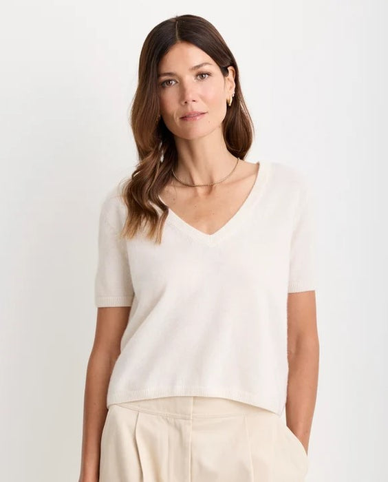 One Grey Day Kadri Cashmere V Neck Tee - Ivory