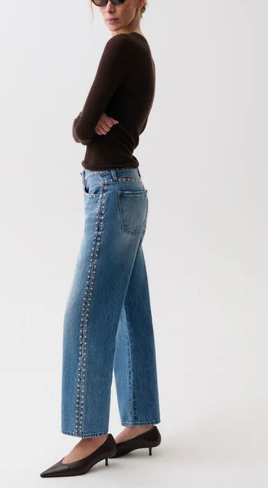 Pistola Lexi Mid Rise Bowed Straight Jeans - Star Studded