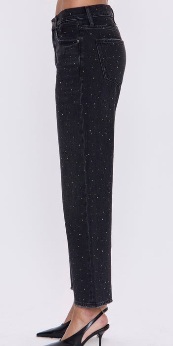 Pistola Lexi Mid Rise Bowed Straight Jeans - Silver Screen