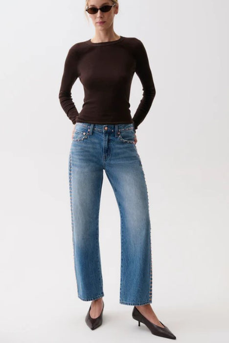 Pistola Lexi Mid Rise Bowed Straight Jeans - Star Studded