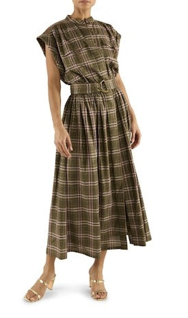 Ramy Brook Joe Dress - Deep Olive Plaid