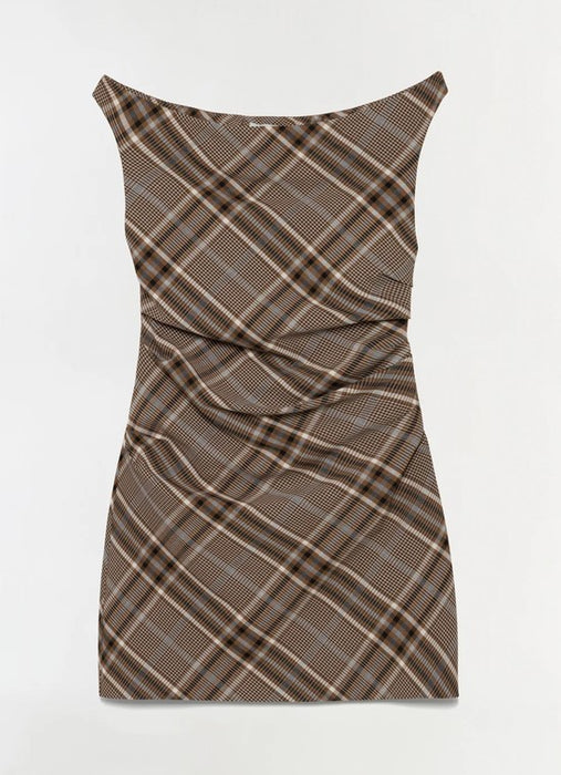 Simkhai Wells Off Shoulder Dress - Otter Plaid