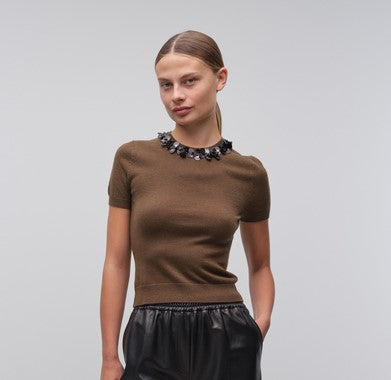 Simkhai Sophie Short Sleeve Top - Ochre/Black