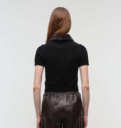 Simkhai Vayla Short Sleeve Polo - Black/Chocolate