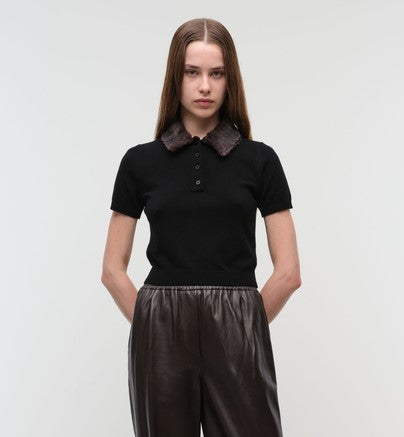 Simkhai Vayla Short Sleeve Polo - Black/Chocolate