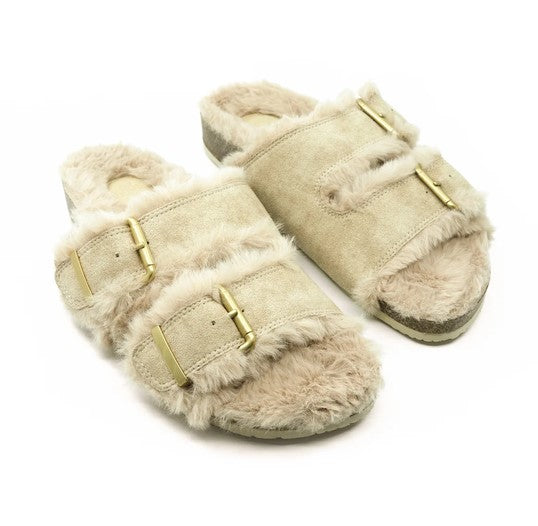 Solei Sea Birch Fur Flip Flops - Cream