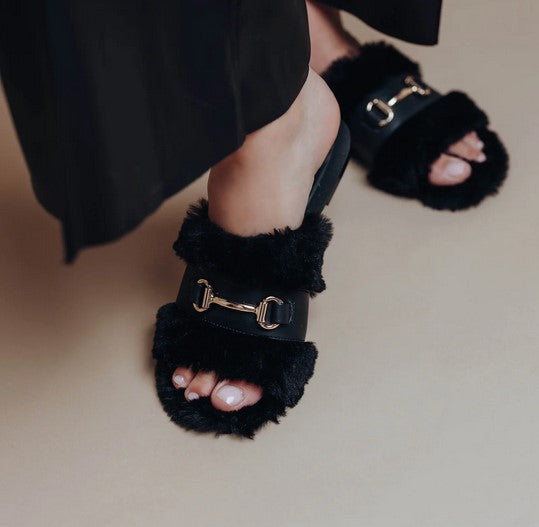 Solei Hanni Fur Clog - Black