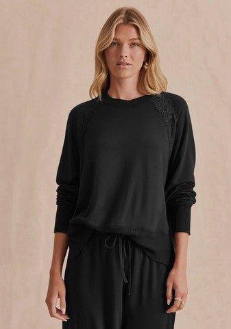 Splendid Supersoft Lace Trim Crew - Black