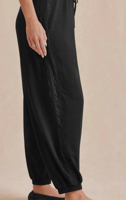 Splendid Supersoft Lace Trim Jogger - Black