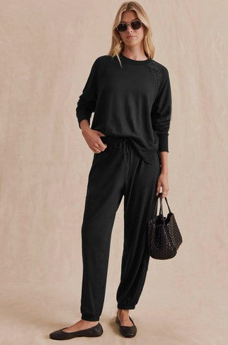 Splendid Supersoft Lace Trim Jogger - Black