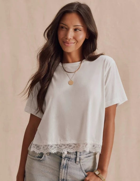 Splendid Lainey Lace Trim Tee - White