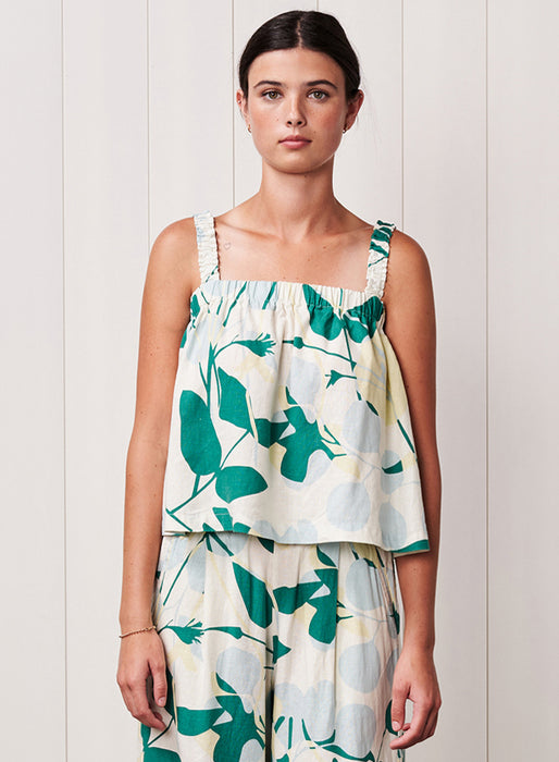 Stateside Blossom Printed Linen Tank - Blue Blossom