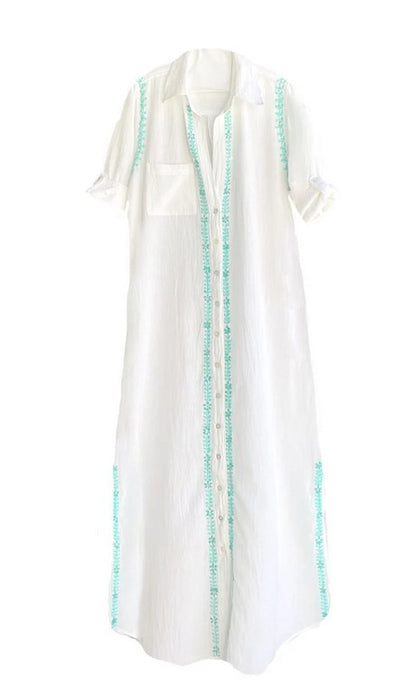 Subtle Luxury Chambray Maxi Dress - White/Blue