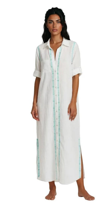 Subtle Luxury Chambray Maxi Dress - White/Blue