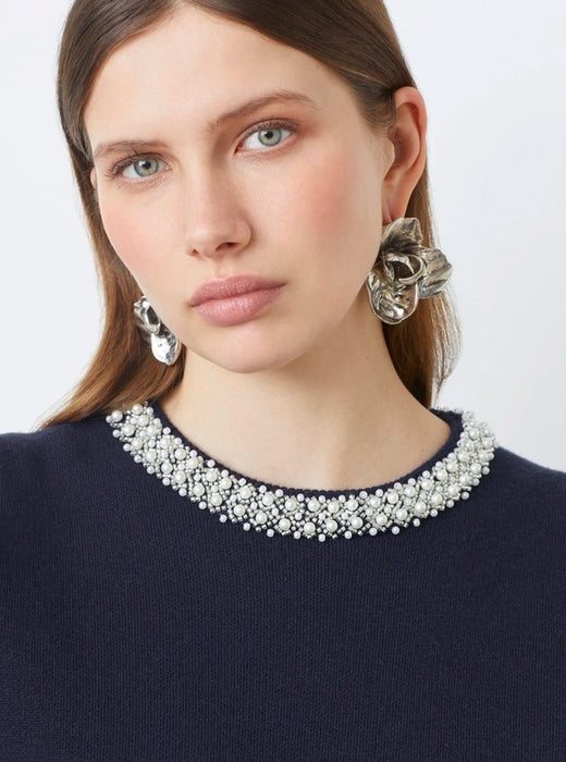 Sunco Knitted Pearl Sweater - Navy