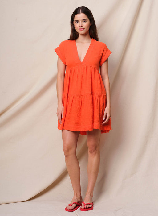 Sundry Gauze Tiered Dress - Bright Coral Shop Fuschia Sundry Gauze Tiered Dress - Bright Coral Shop Fuschia