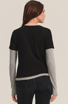 Velvet Bronson Layered Tee - Black/Heather Grey
