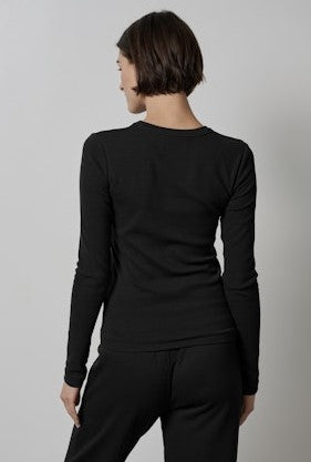 Velvet Long Sleeve Camino Tee - Black
