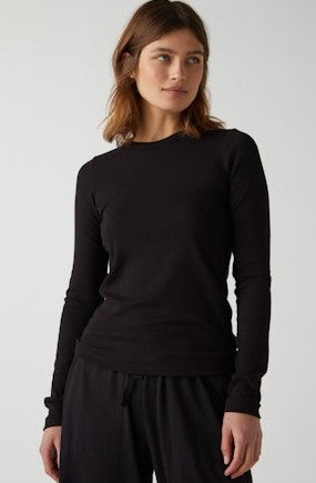 Velvet Long Sleeve Camino Tee - Black