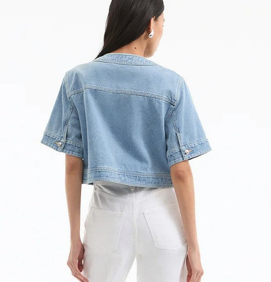 Veronica Beard Elias Short Sleeve Denim Jacket - Blue
