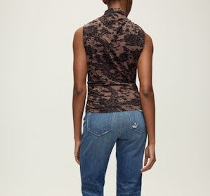 Veronica Beard Mylie Sleeveless Top - Dark Lichen/Black