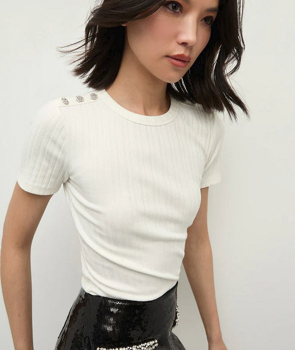 Veronica Beard Draya Tee With Rhinestones - White