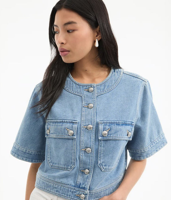 Veronica Beard Elias Short Sleeve Denim Jacket - Blue