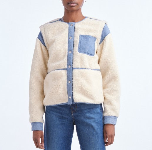 Veronica Beard Sherpa and Denim Jacket - Cream